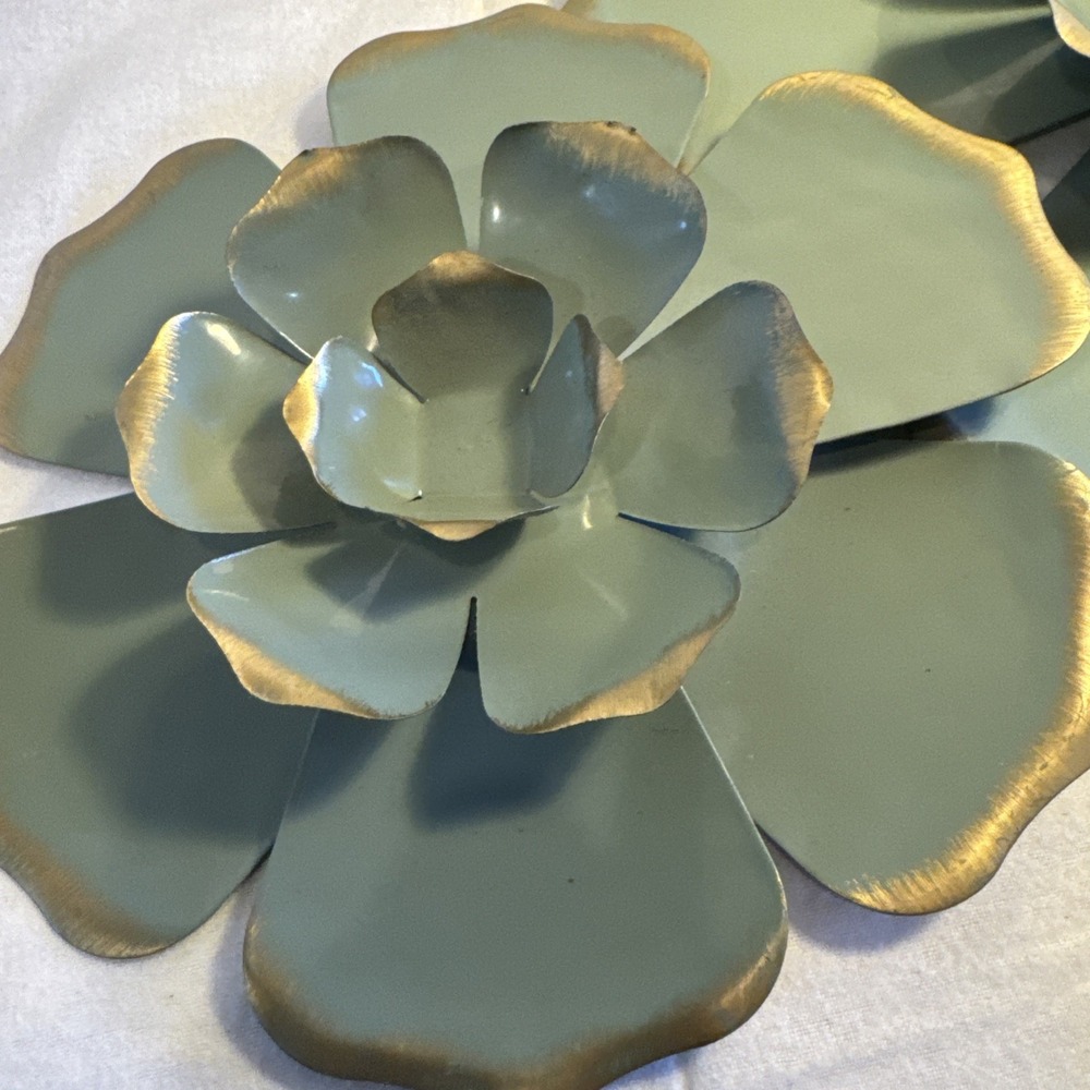 3 Shabby Chic French Country Green w Gold MetalDimensional Wall Decor 12" & 8" - Picture 5 of 7